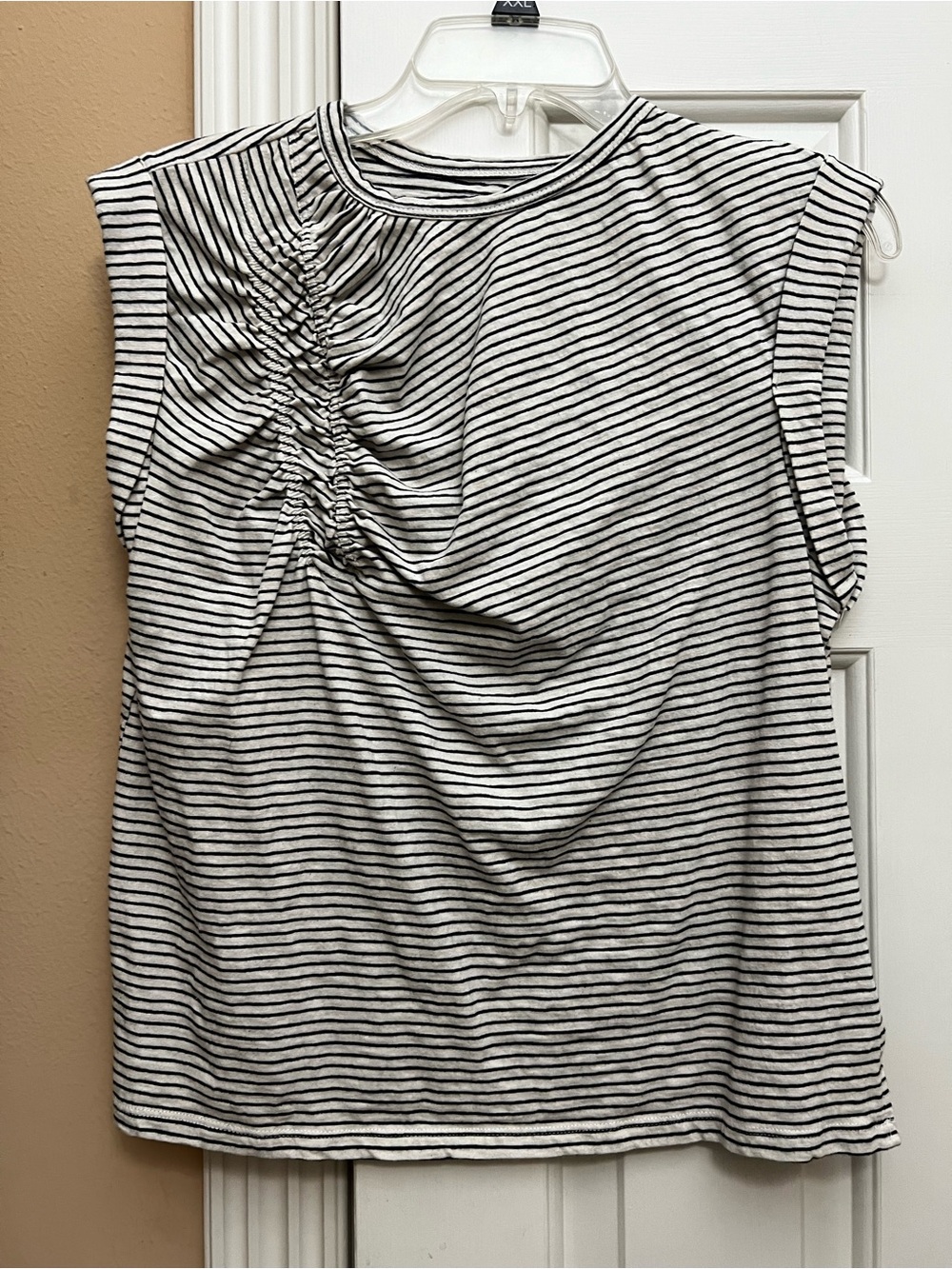 Pilcro Black & White Striped Ruched Muscle Tee - Picture 3 of 8